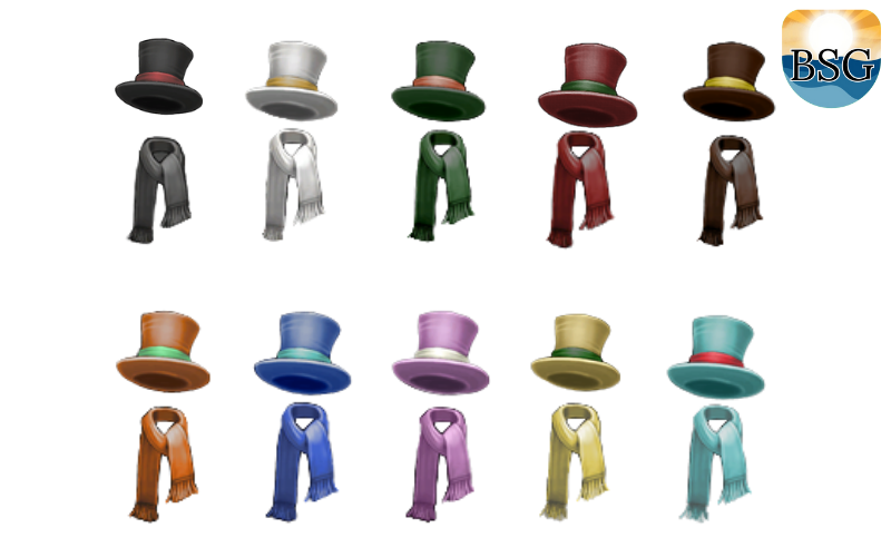 all hats and scarfs from Brighter Shores Christmas Event 2025